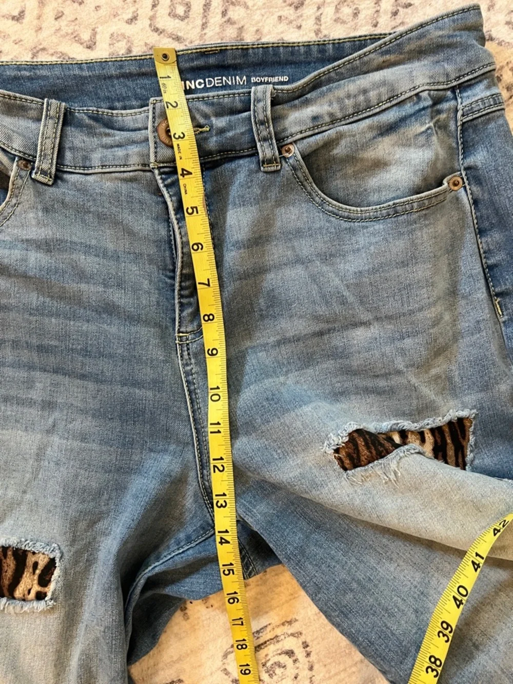 Light Blue Distressed Women's Jeans with Leopard Patch Detail - Picture 5 of 9